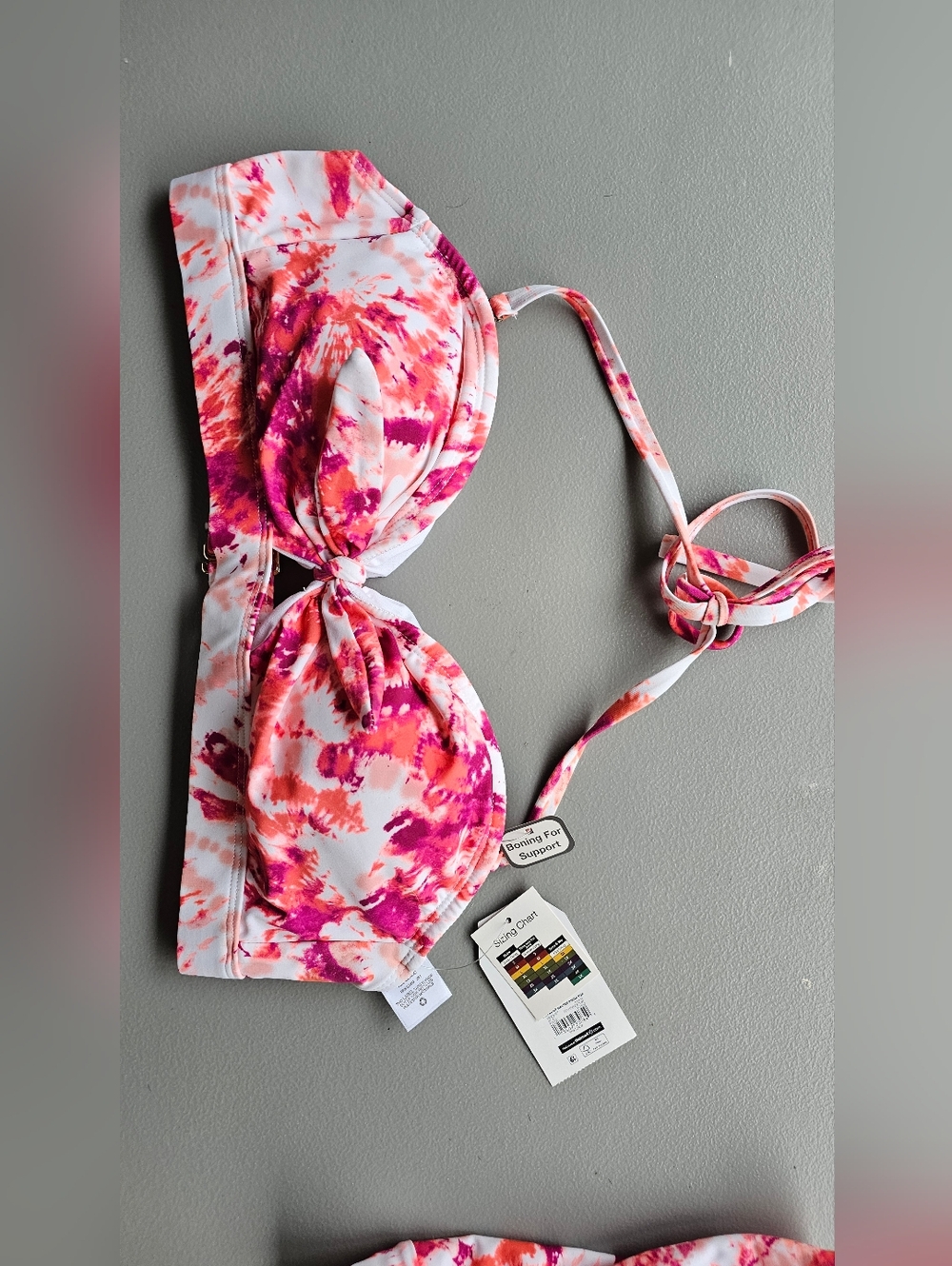 Time and Tru Pink and Orange Tie-Dye Bikini Top